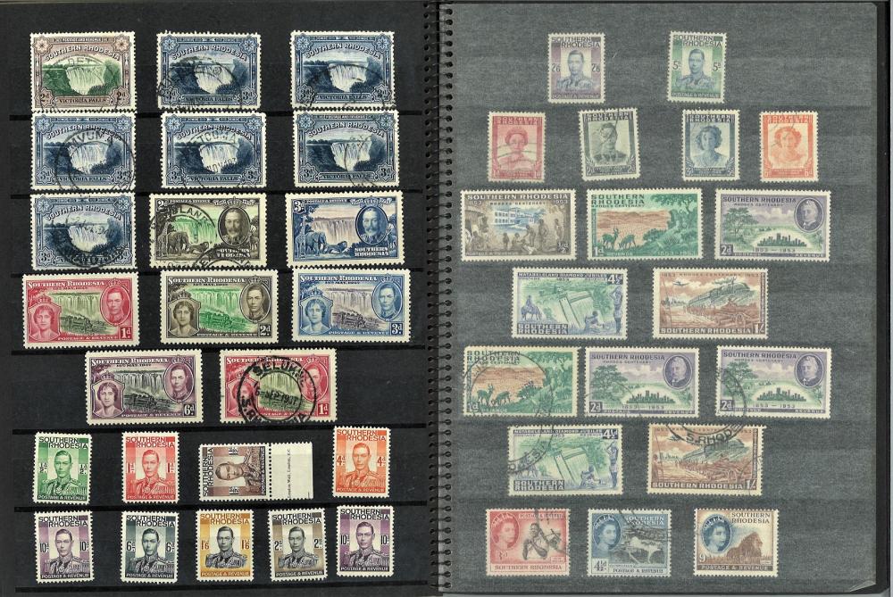 Stamp collection in A5 stockbook. Containing stamps from Southern Rhodesia, Nyasaland, Rhodesia