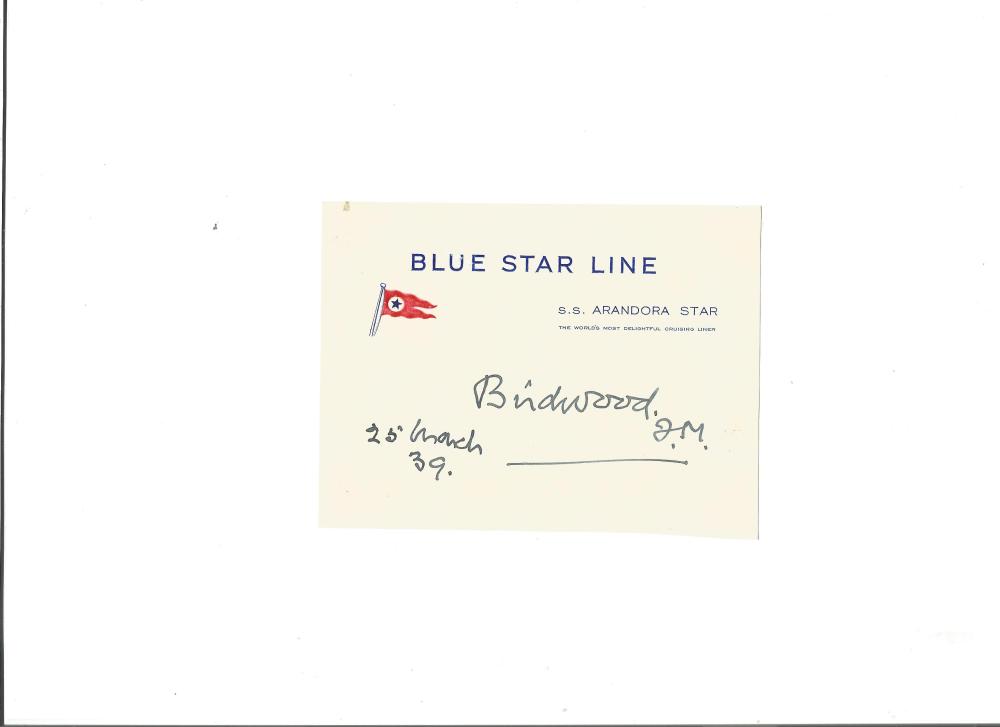Field Marshall William Birdwood 5x4 signed Blue Star Line S.S Arandora headed page. Field Marshal
