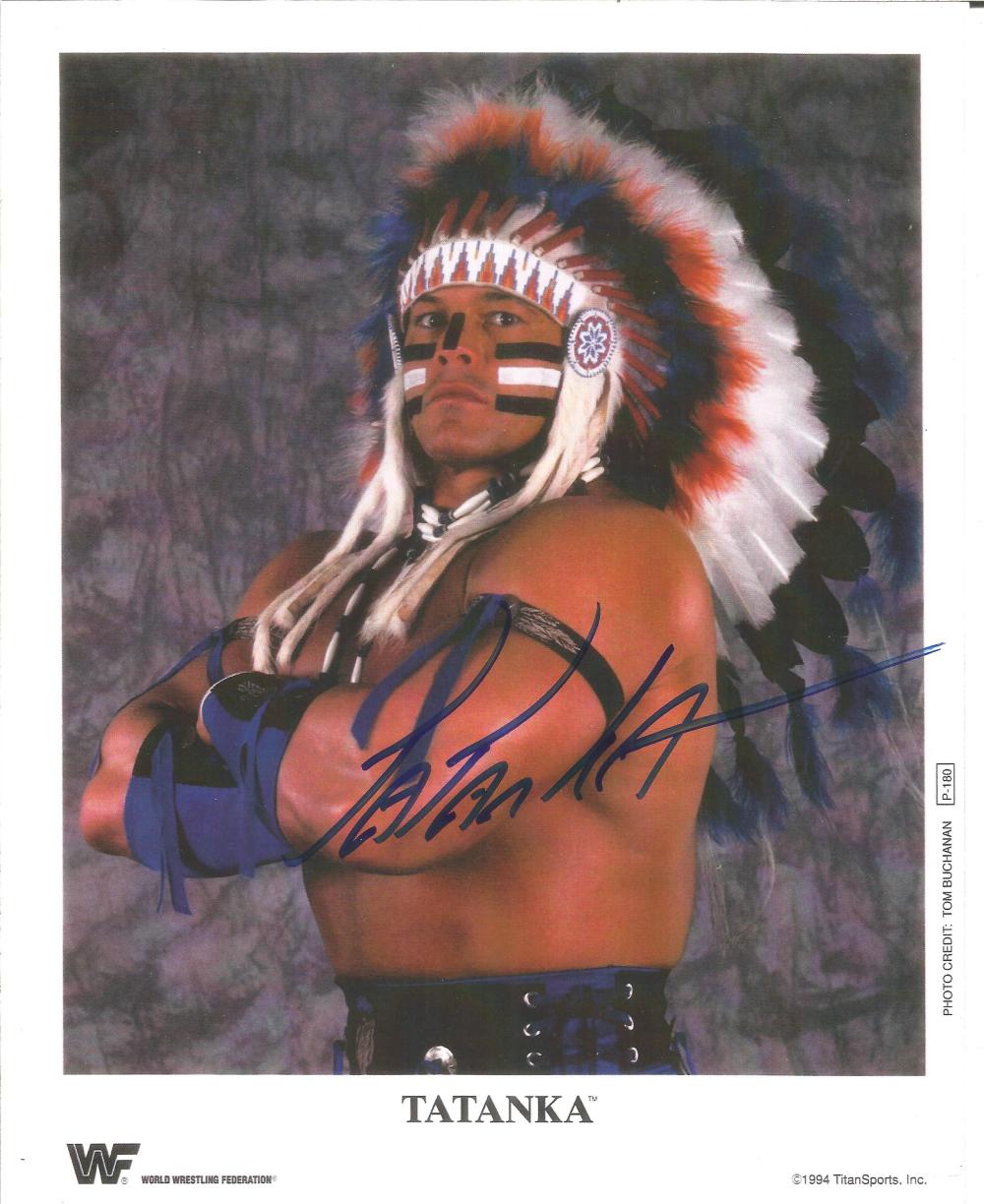 Blowout Sale! WWE WWF Tatanka hand signed 10x8 photo. This beautiful hand-signed photo depicts WWE