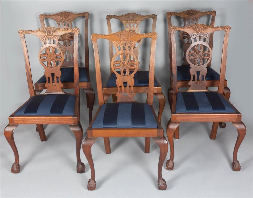 SET OF SIX CHIPPENDALE STYLE MAHOGANY DINING CHAIRS