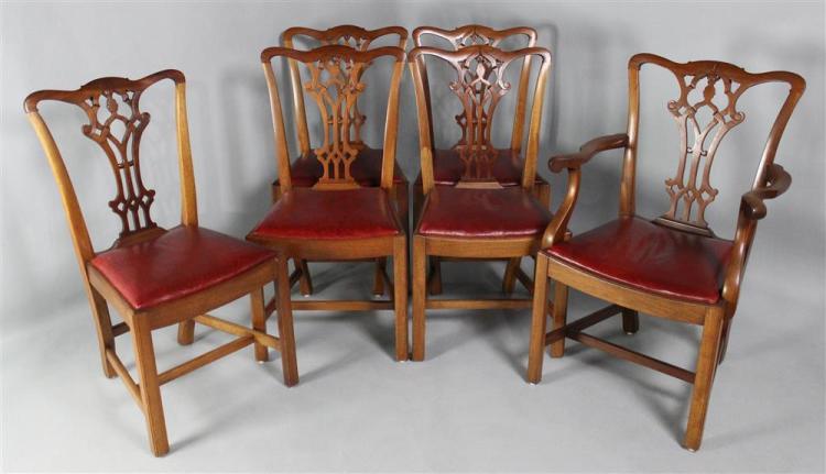 SET OF SIX CHIPPENDALE STYLE MAHOGANY DINING CHAIRS