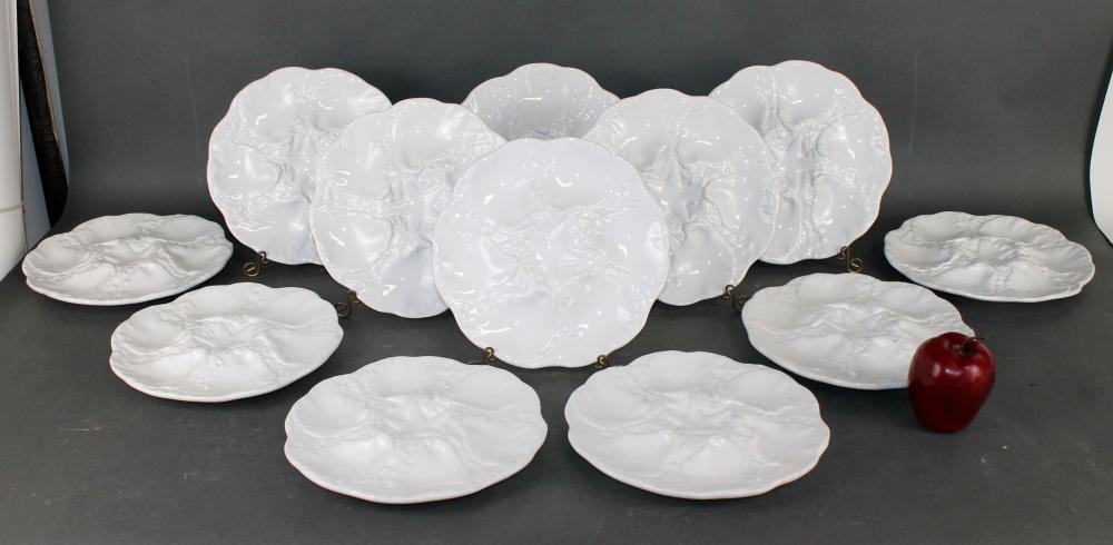 Lot of 12 French Majolica oyster plates