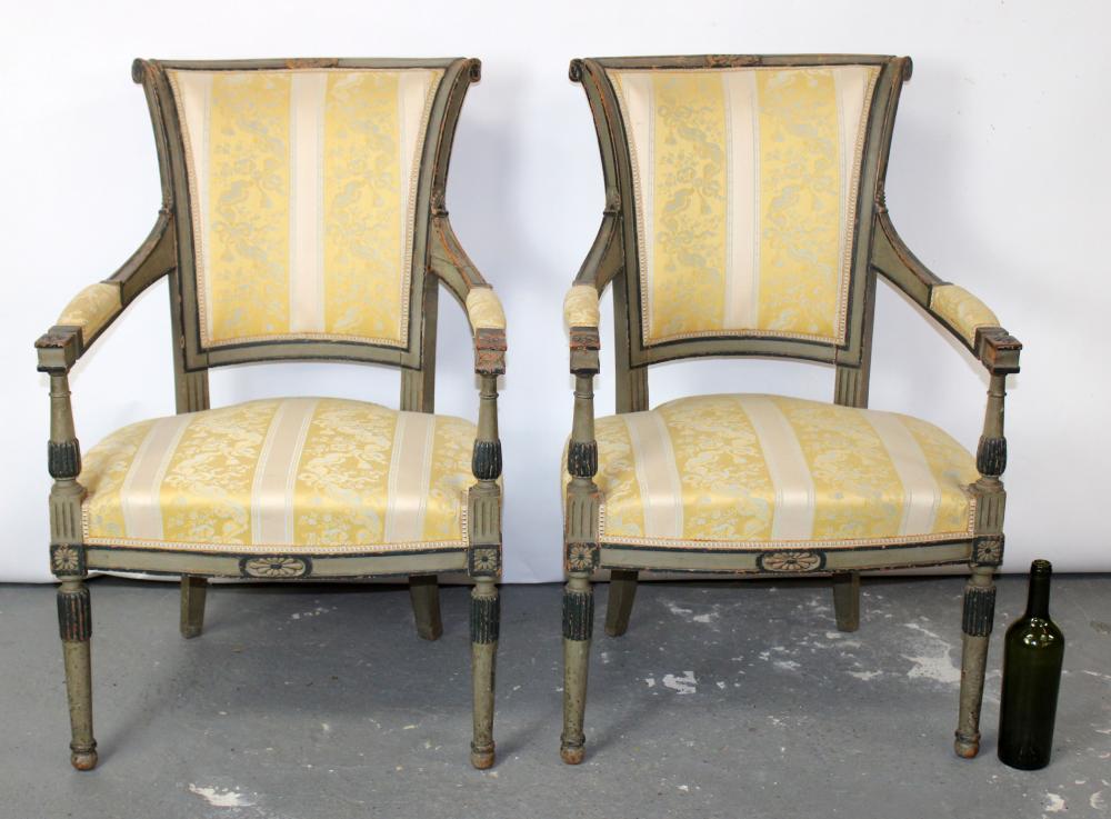 Pair French Louis XVI style armchairs