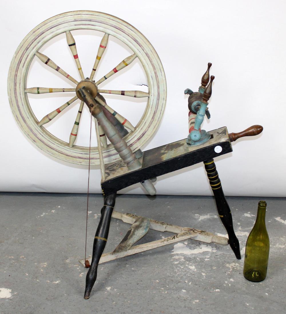 Antique American Folk Art painted spinning wheel