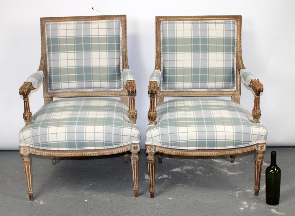 Pair French Louis XVI style armchairs