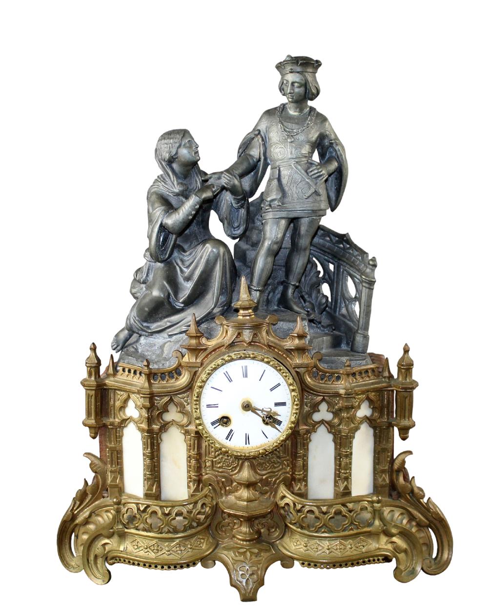 French gilt metal figural mantel clock