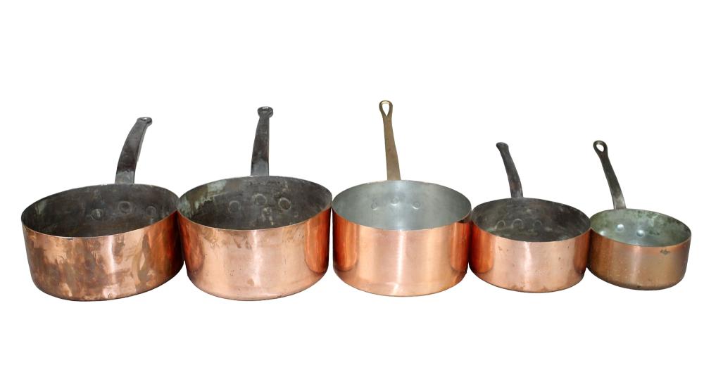 Assembled lot of 5 French copper pots