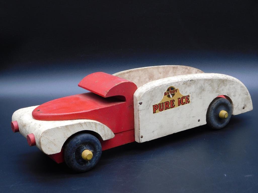 BUDDY L PURE ICE WOODEN TRUCK TOY VINTAGE ANTIQUE