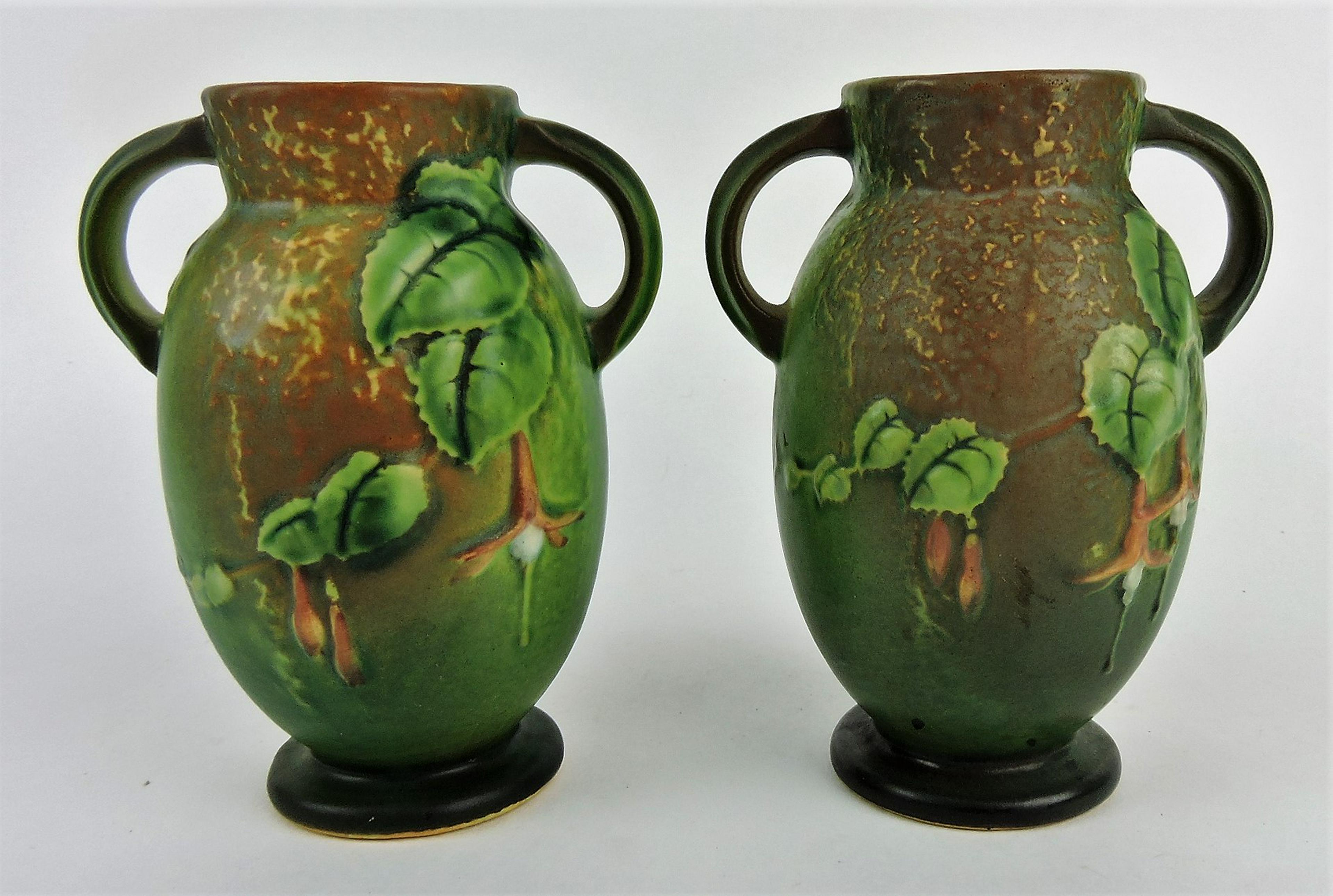 Roseville green Fuchsia pair of vases,