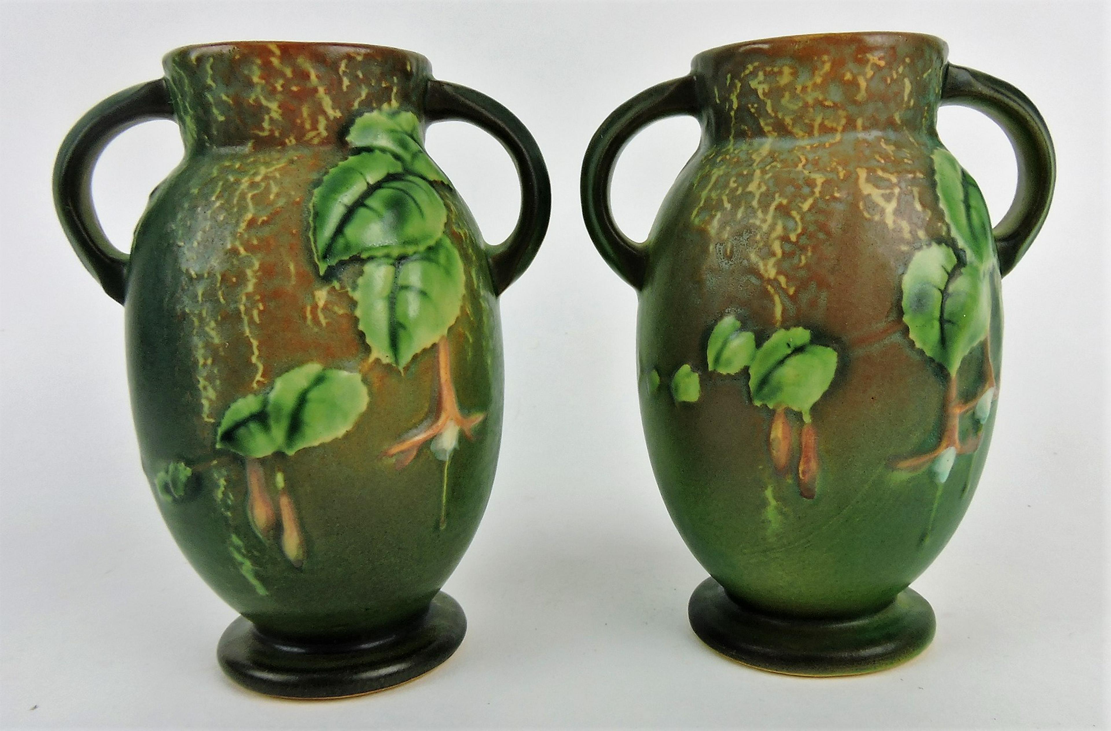 Roseville green Fuchsia pair of vases,