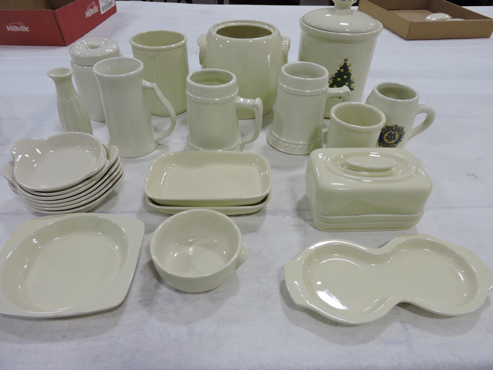 Hall China box of various wares