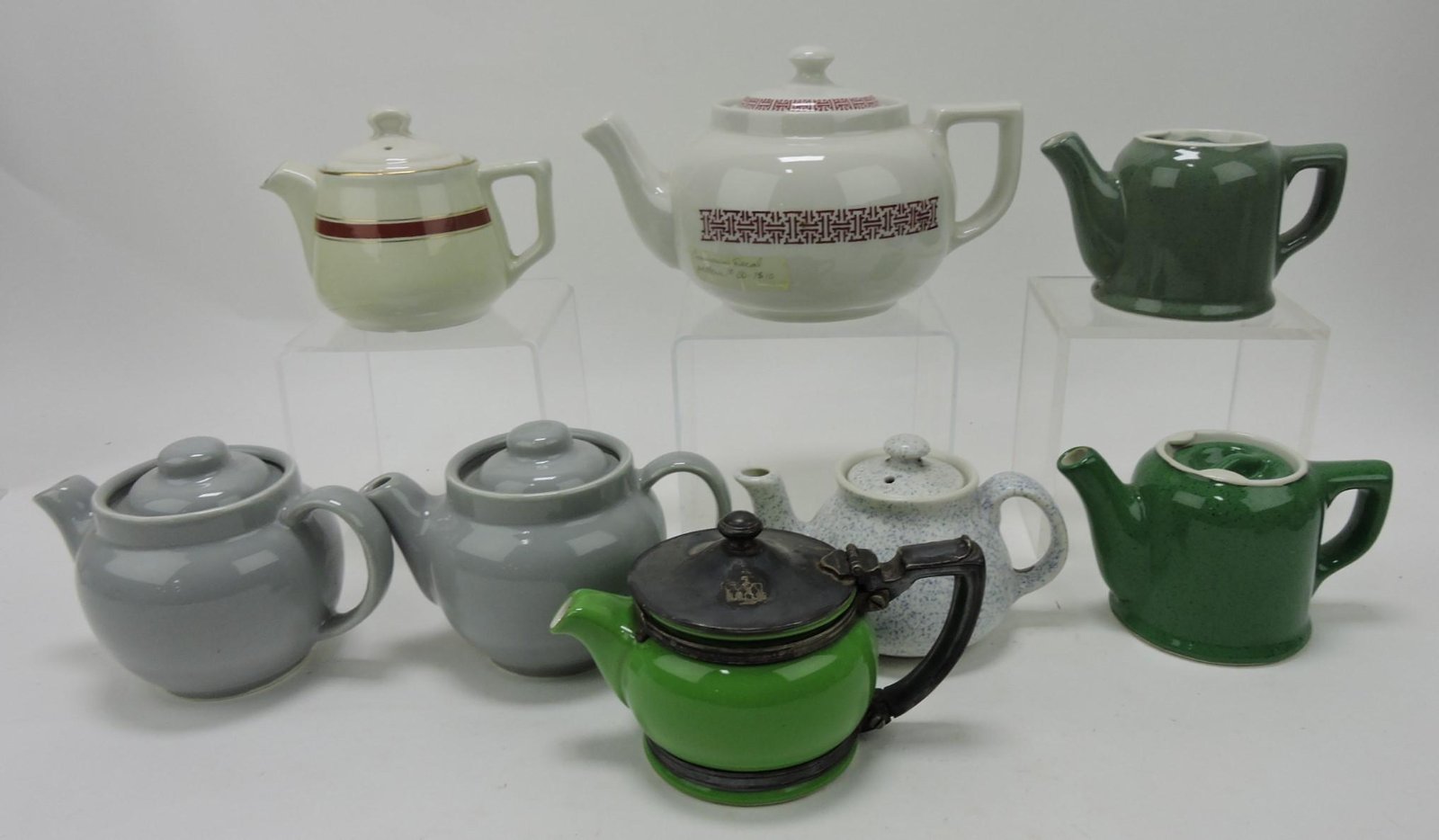 Hall China lot of 8 shop sample teapots