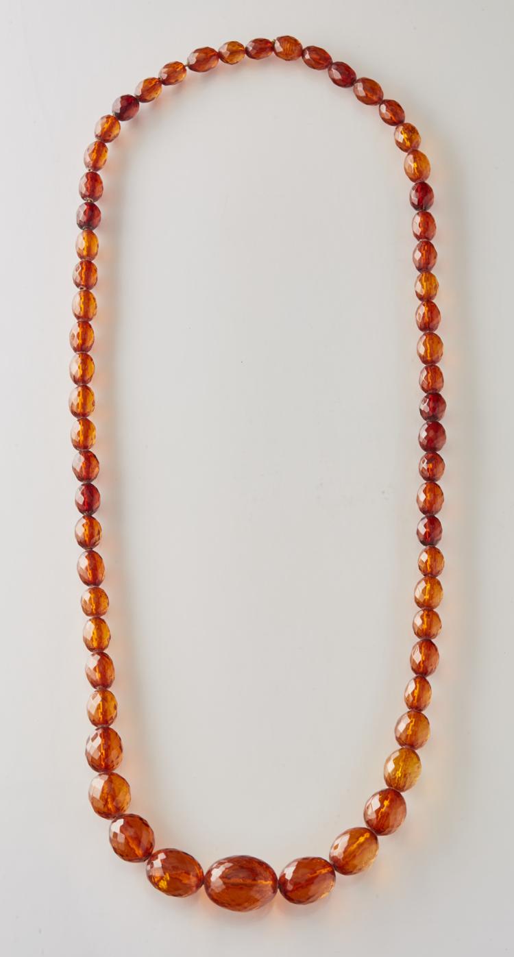 Antique Amber Graduated and Faceted Bead Necklace