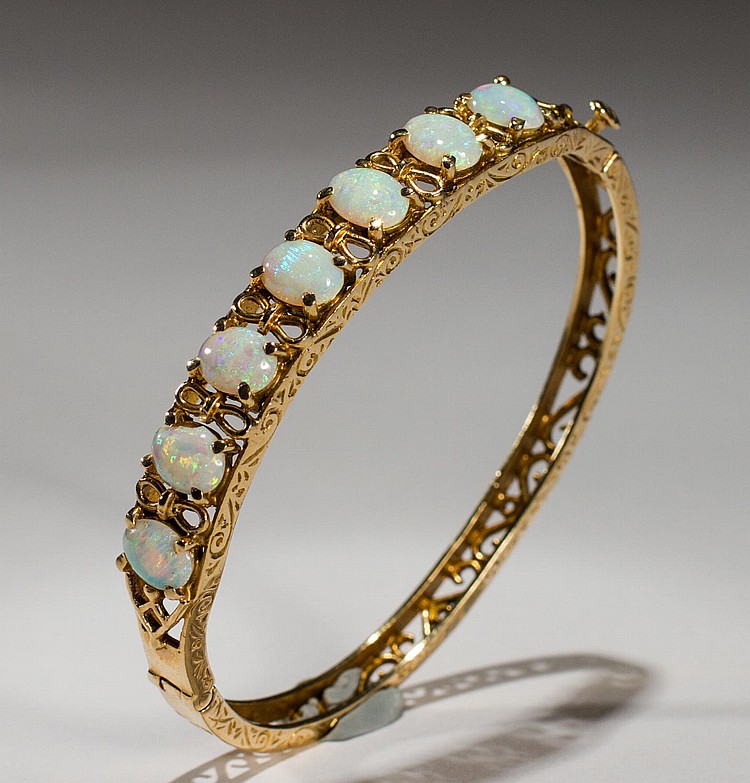 Opal 14K Yellow Gold Openwork Bangle Bracelet