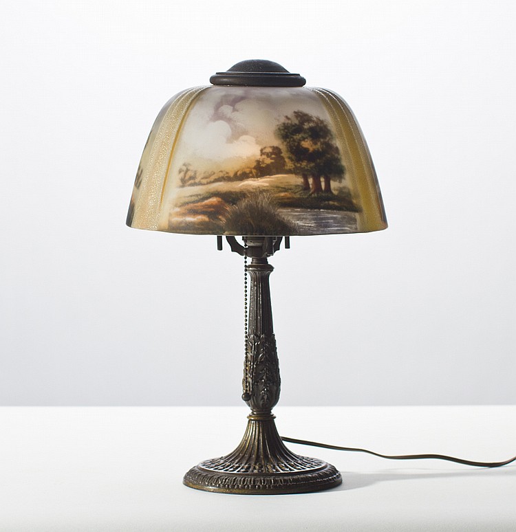 Reverse Painted Glass Pittsburg Scenic Table Lamp