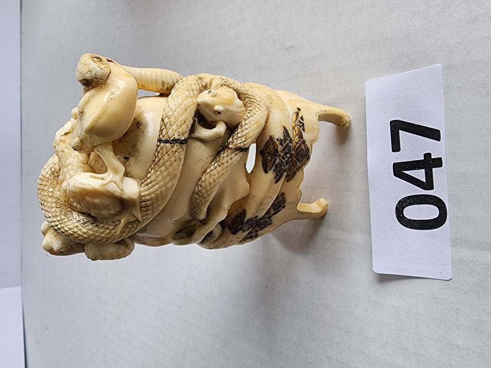 Antique Hand carved Skull, Snake, Frogs