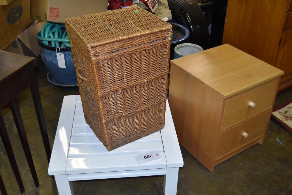 Short White Seat & New 2 Drawer Nightstand & Wicker...