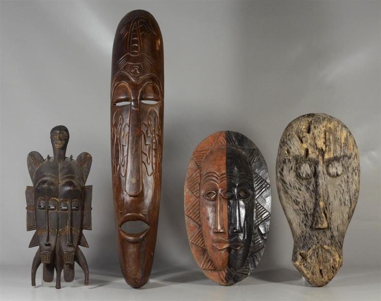 (4) Carved wood tribal masks