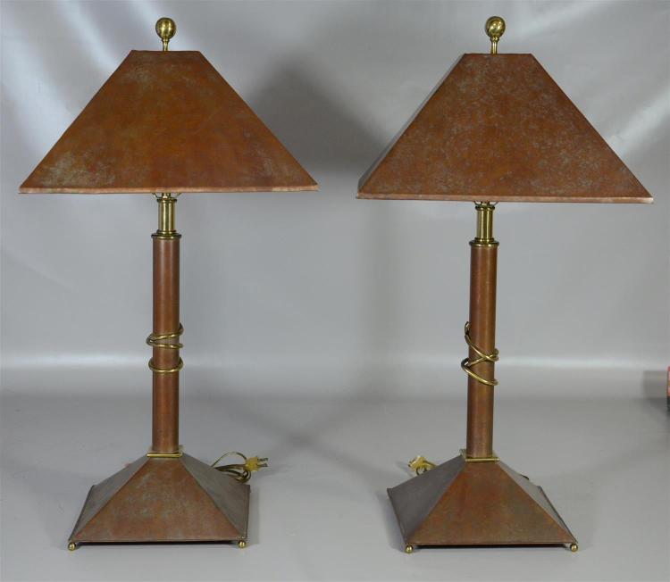 Pair of Maitland Smith copper table lamps