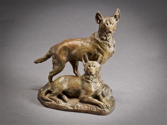 Thomas Cartier (French 1879-1943), Two German Shepherds, bronze sculpture