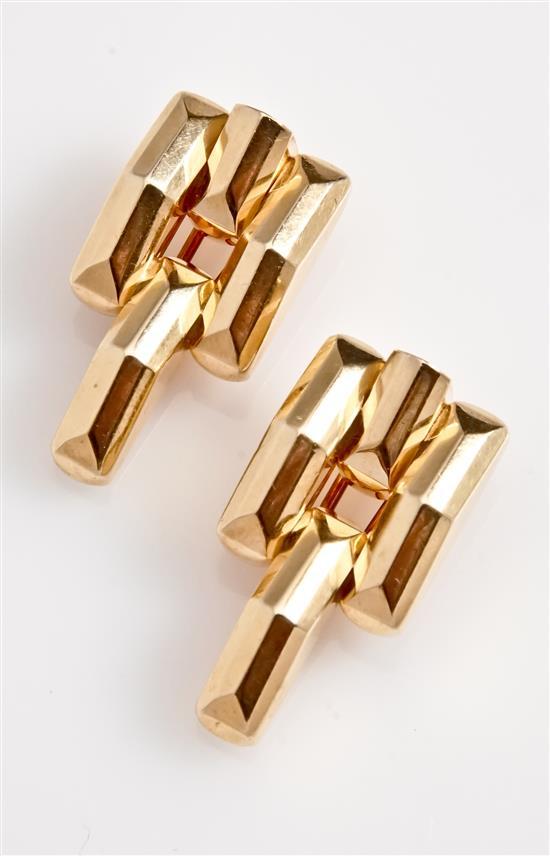 Pair of Retro 14-Karat Faceted Yellow-Gold Dress Clips, total wt: 12.8 dwt