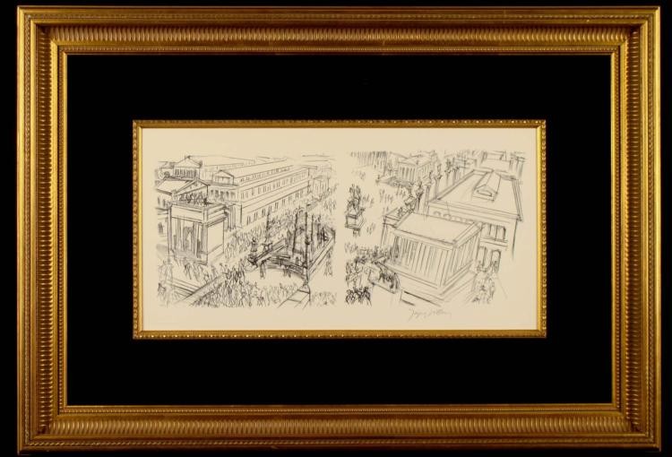 Jacques Villon Original Print La Place Paris Framed