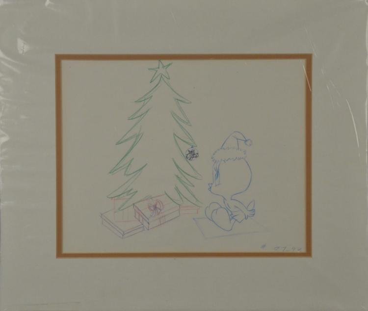 Tweety Original Animation Production Drawing Christmas