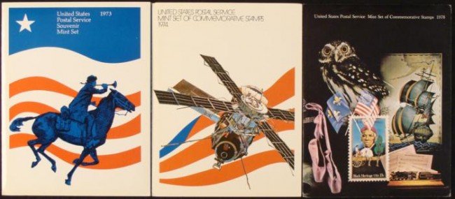 3 USPS Commemorative Souvenir Stamp Mint Sets 1973-78