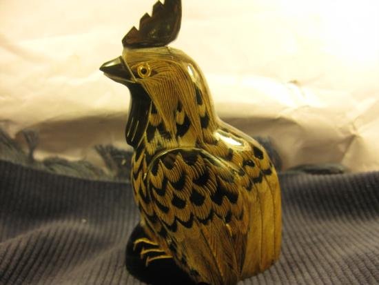 Hand carved Water Buffalo Horn Scrimshaw Rooster