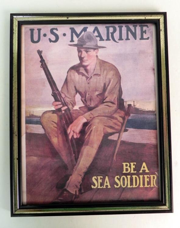 Original WWI U.S. Marine "Be a Sea Soldier" Poster Frmd