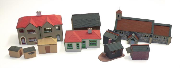 Ten kit-built HO scale Buildings