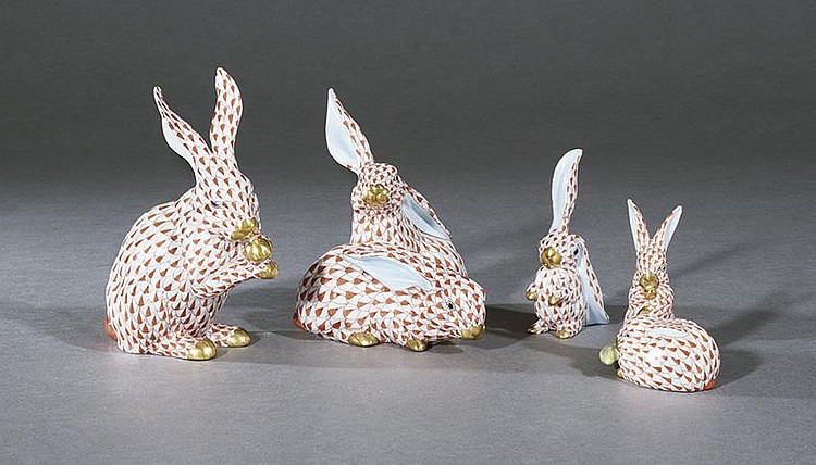 Four-Piece Collection of Herend Porcelain Rabbits