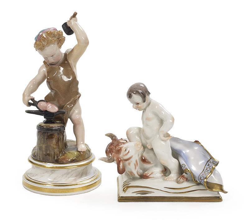 Two Meissen Porcelain Figures of Putti