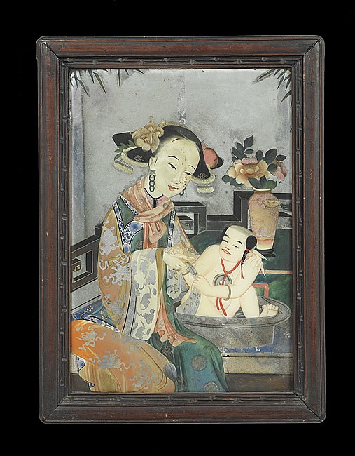 Chinese Export Reverse Painting on Mirror