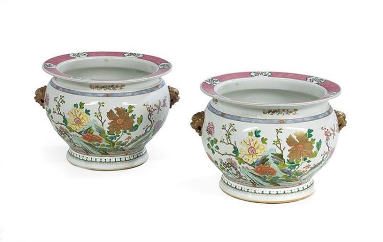 Pair of Chinese Export Famille Rose Fish Bowls