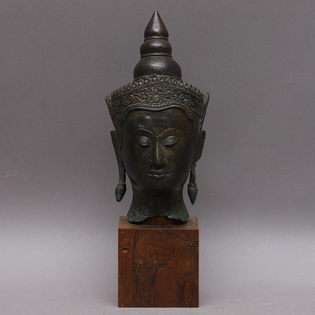 SKULPTUR, patinerad brons, Buddha-huvud, s…