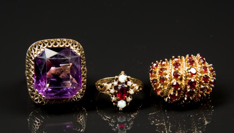 Three Gold and Gemstone Rings