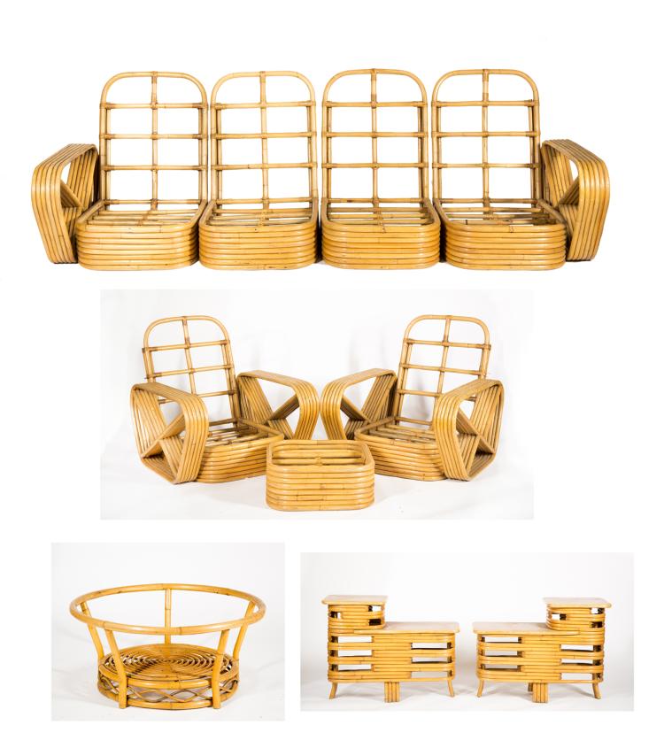 Paul Frankl Square Pretzel Rattan Set in Art Deco Style