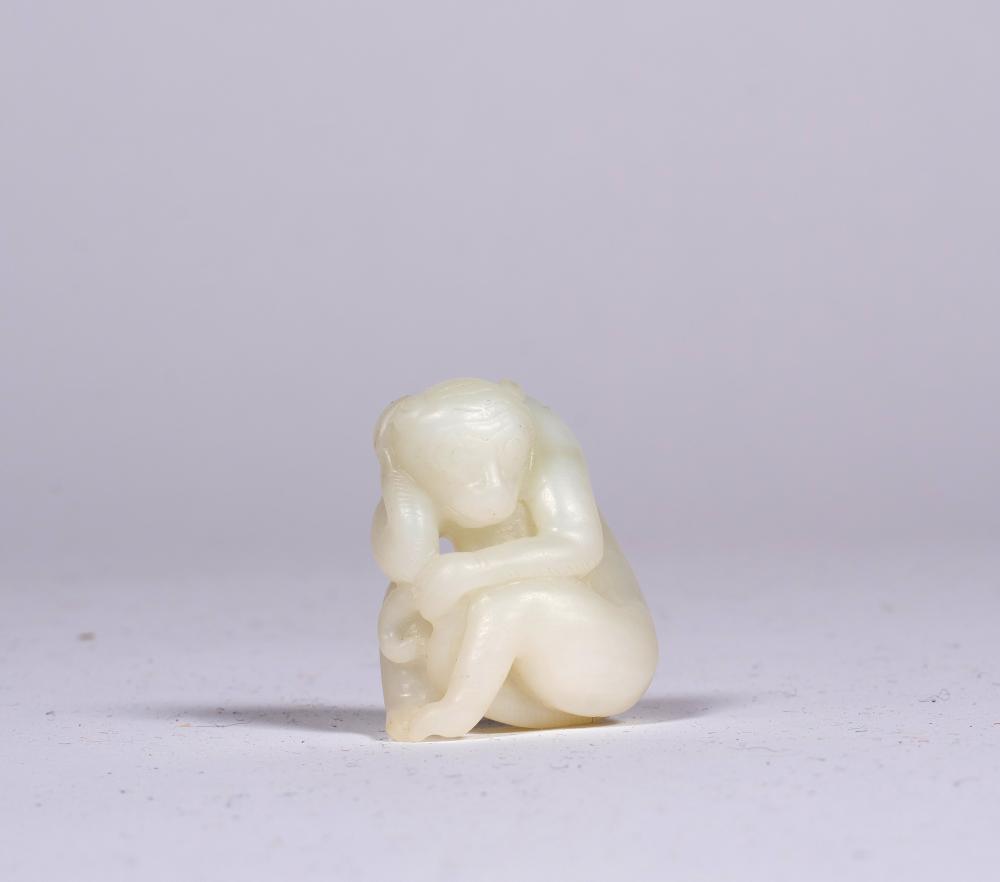 Chinese 18th/19thC Carved White Jade Monkey