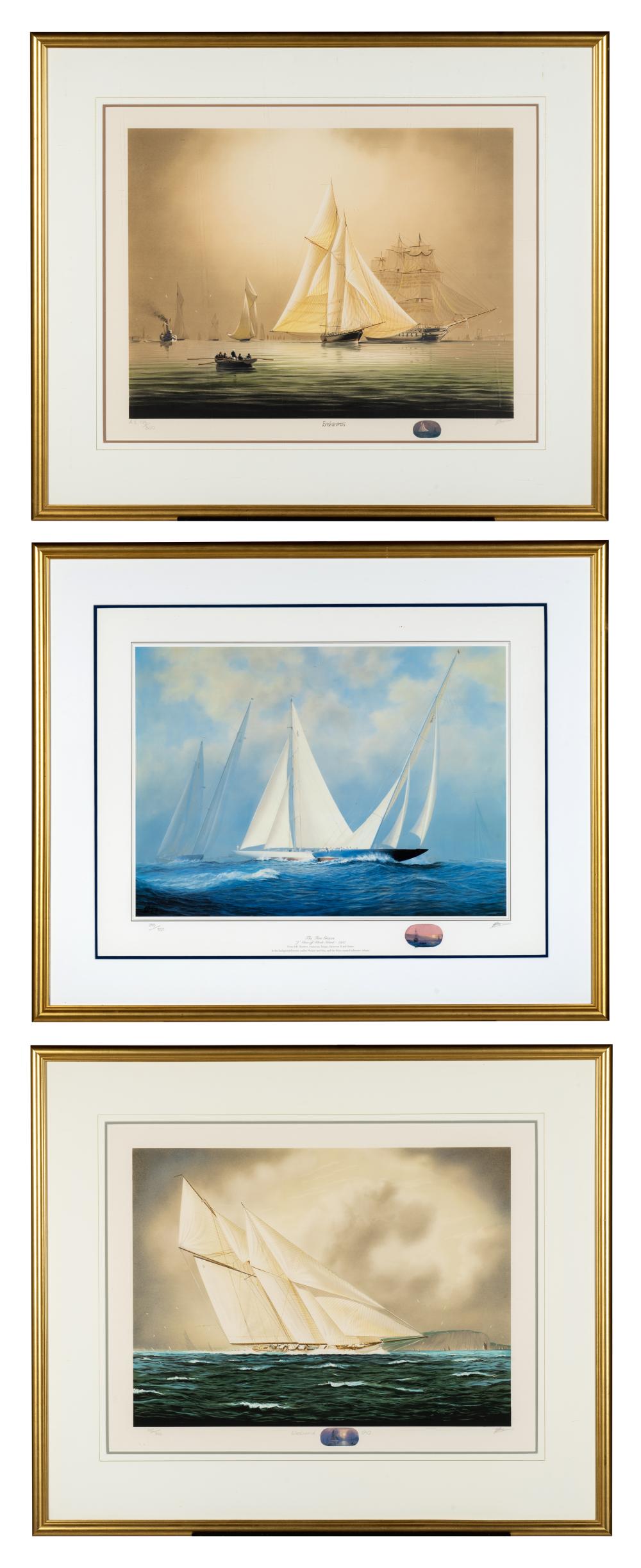 Three Tim Thompson Sailing Lithographs