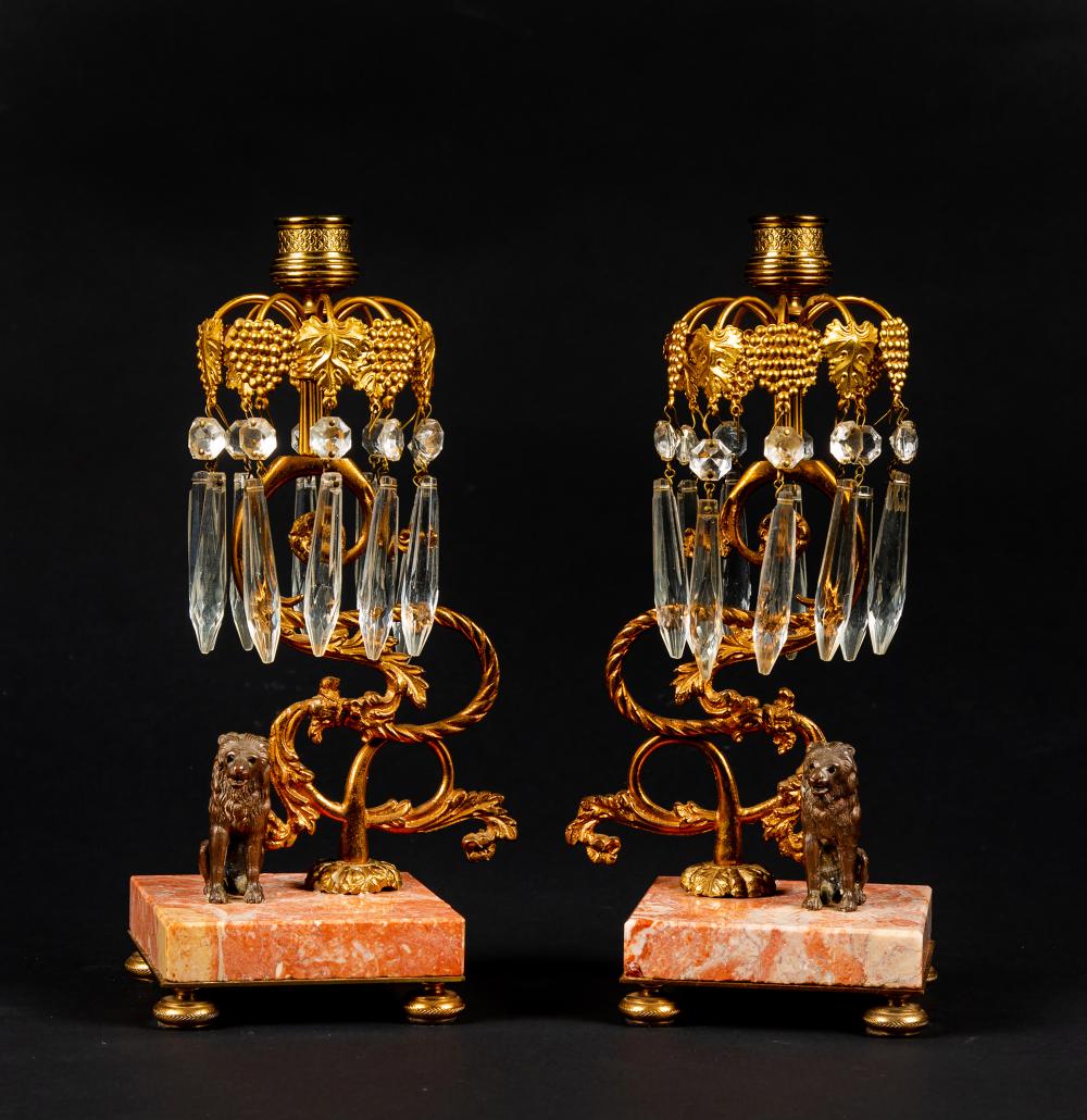 Pair of English Gilt Bronze Girandole Candlesticks