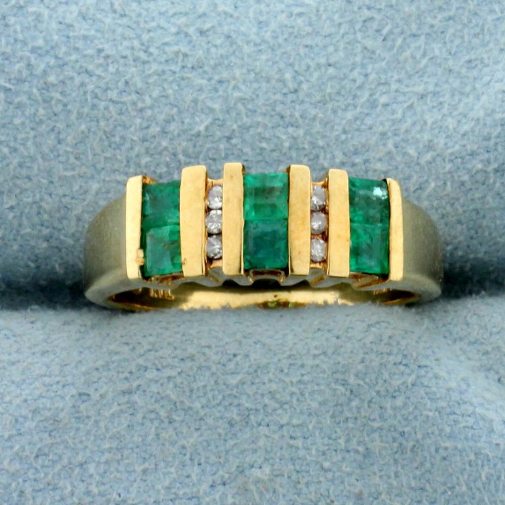 Natural Emerald and Diamond Channel Set Ring in 10K Yellow Gold