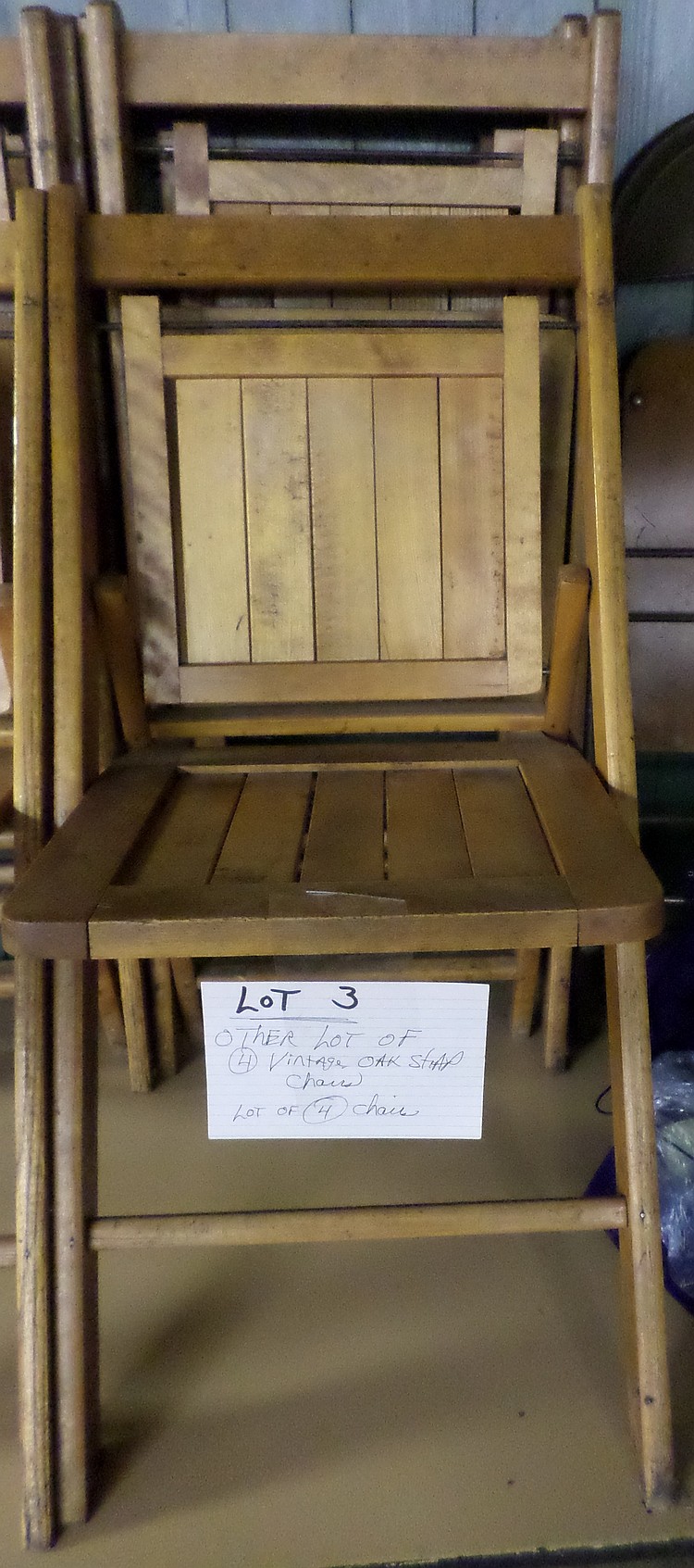 4 Vintage Oak Slat Folding Chairs