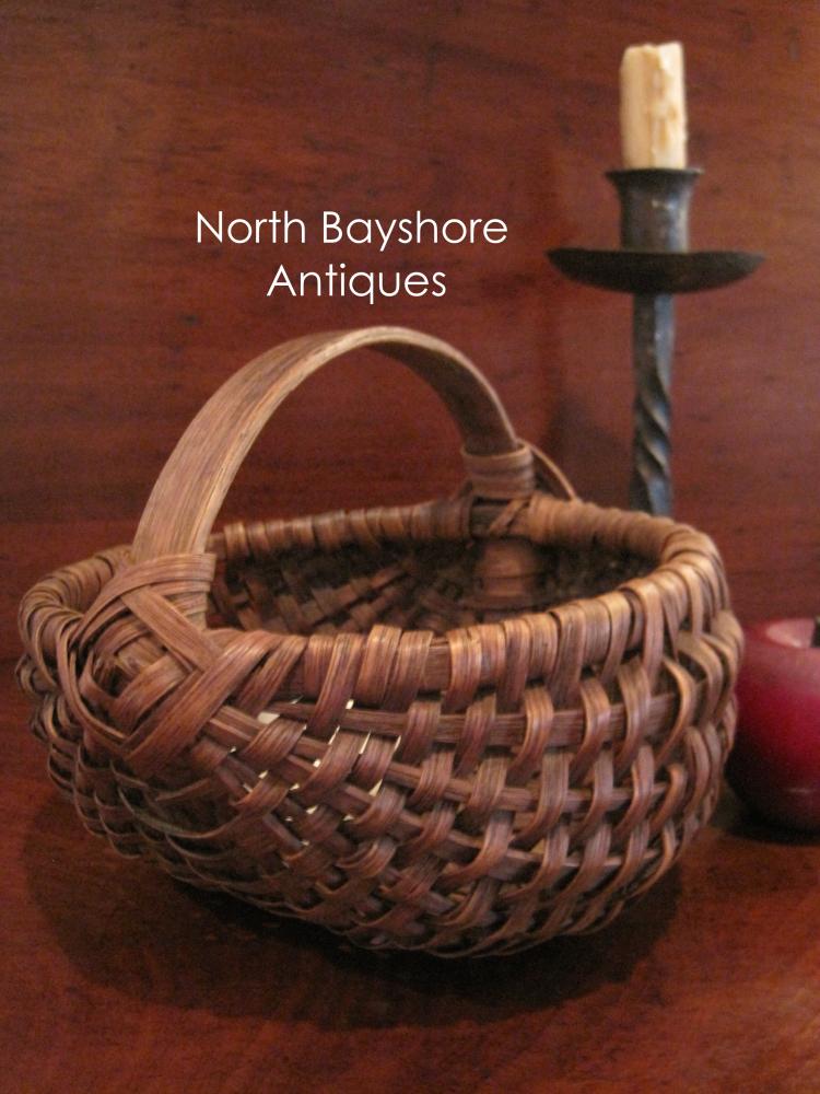 Miniature Black Ash Woven Splint Gathering Basket 1800s