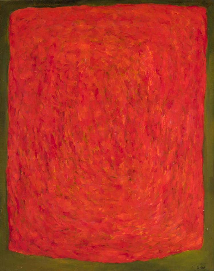 REX ASHLOCK, American (1918-1999), "Red on Green", 1964, oil on canvas, signed "Ashlock" lower right and dated "Nov 1964" on the rev...