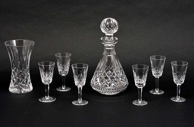 Waterford Lismore Pattern Decanter, Glasses & Vase