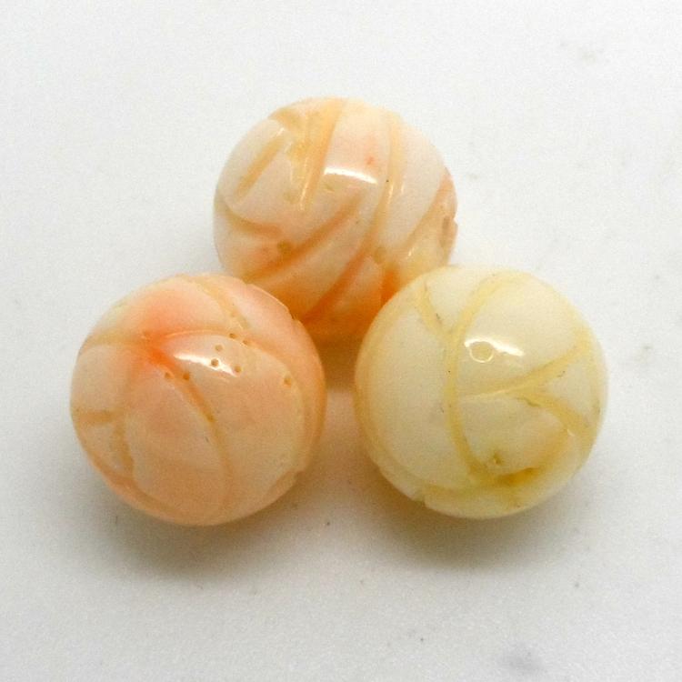 42.70 CTS LOT OF CARVED NATURAL ITALIAN CORAL ROUND BEADS 13 MM