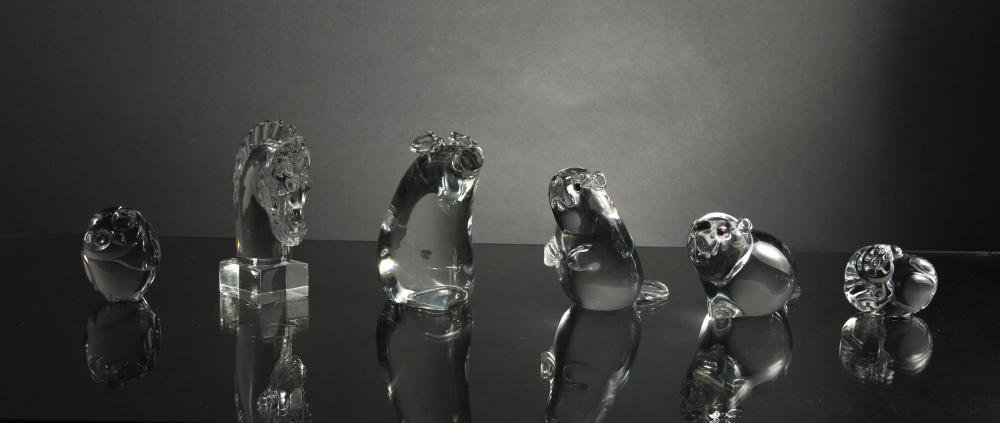6 STEUBEN GLASS ANIMAL FIGURES