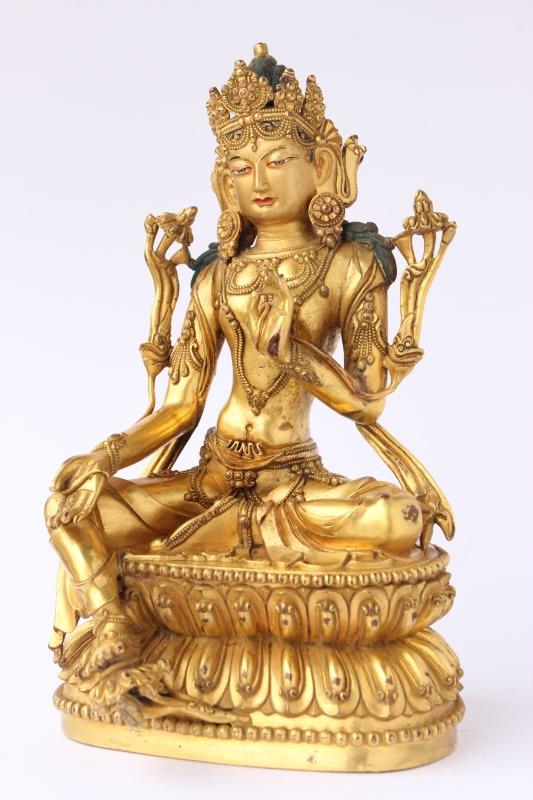 Sino-Tibetan Gilt Bronze Figure of Green Tara,