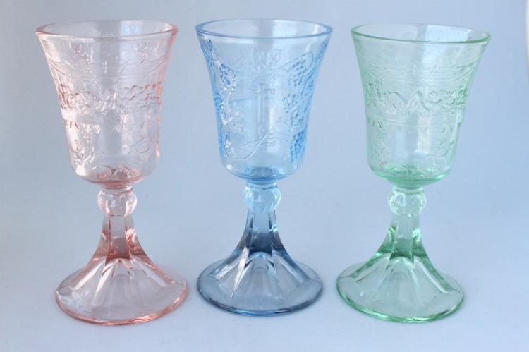 Set of Three Pressed Glass Communion Goblets